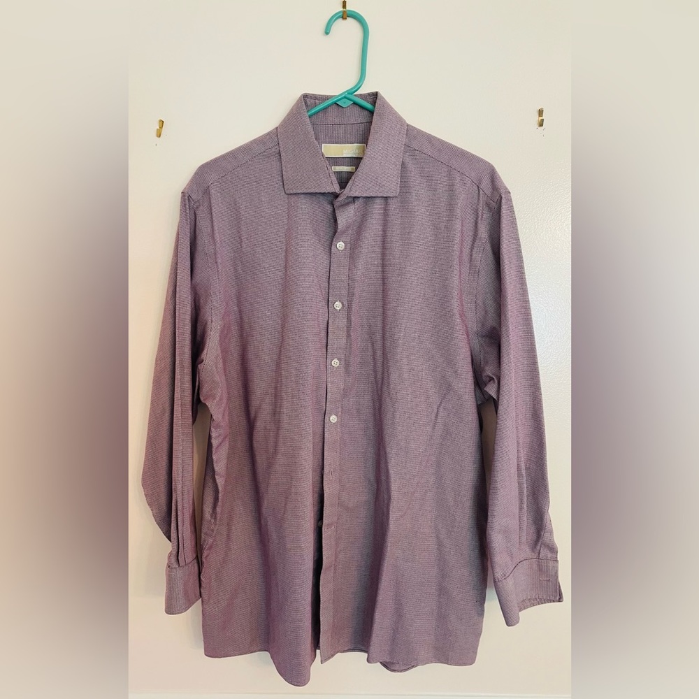 Michael Kors Men's Non-Iron Purple Dress Shirt Long Sleeve Button-Up 17 32-33 - Picture 2 of 4